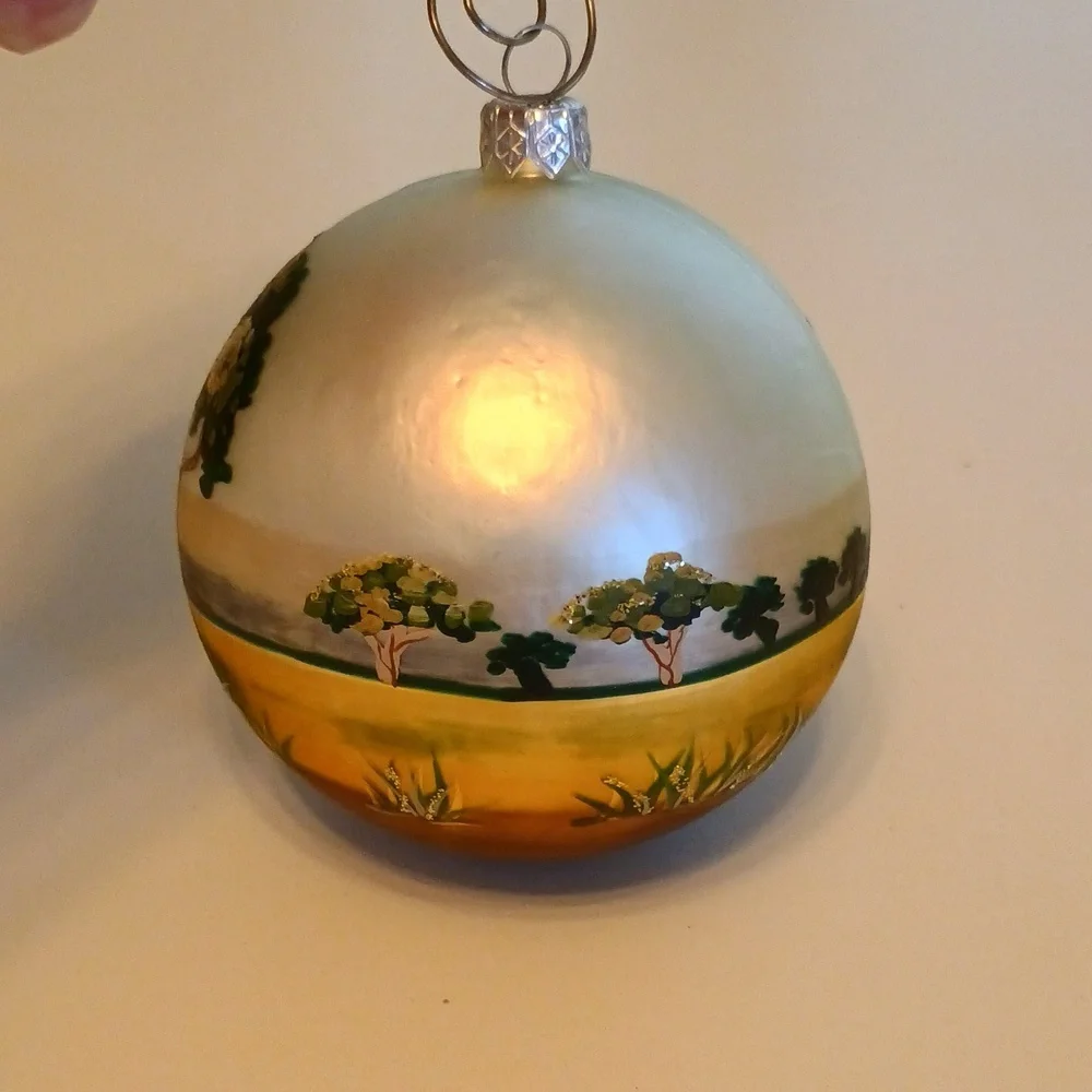 Hand Blown Glass Giraffe Head Christmas Ornament Hand Painted in Gold and Brown